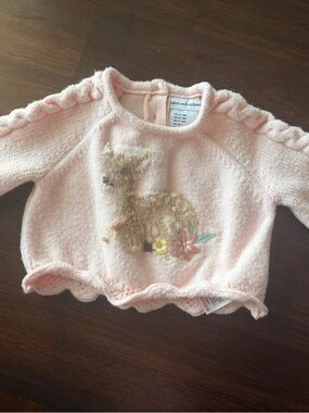 Pink Baby Knit Sweater with Deer Motif